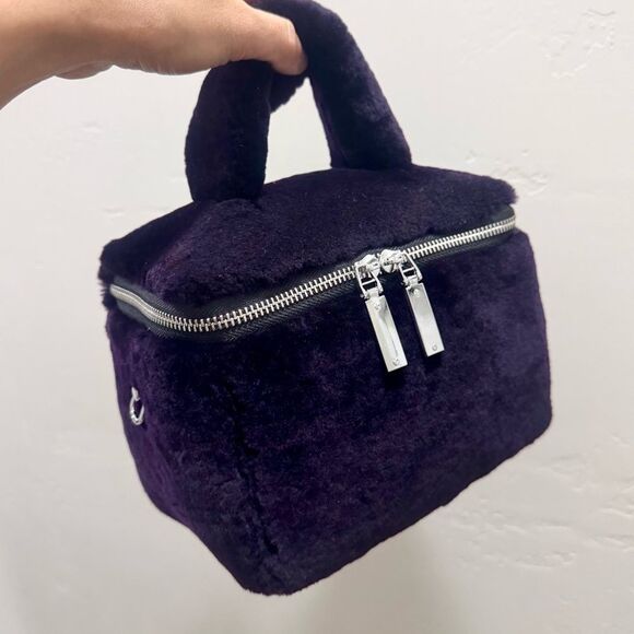 Purple Genuine Shearling Leather Handmade Box Bag/Cosmetics Case/Crossbody Bag - Picture 4 of 14